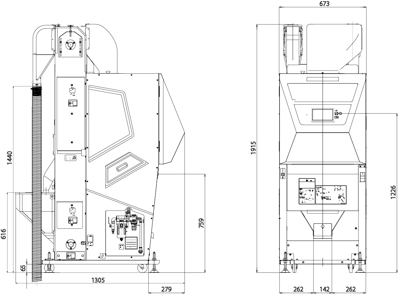 寸法 | 色彩選別機 SCS-55S | 色彩選別機 イージー | 色彩選別機
